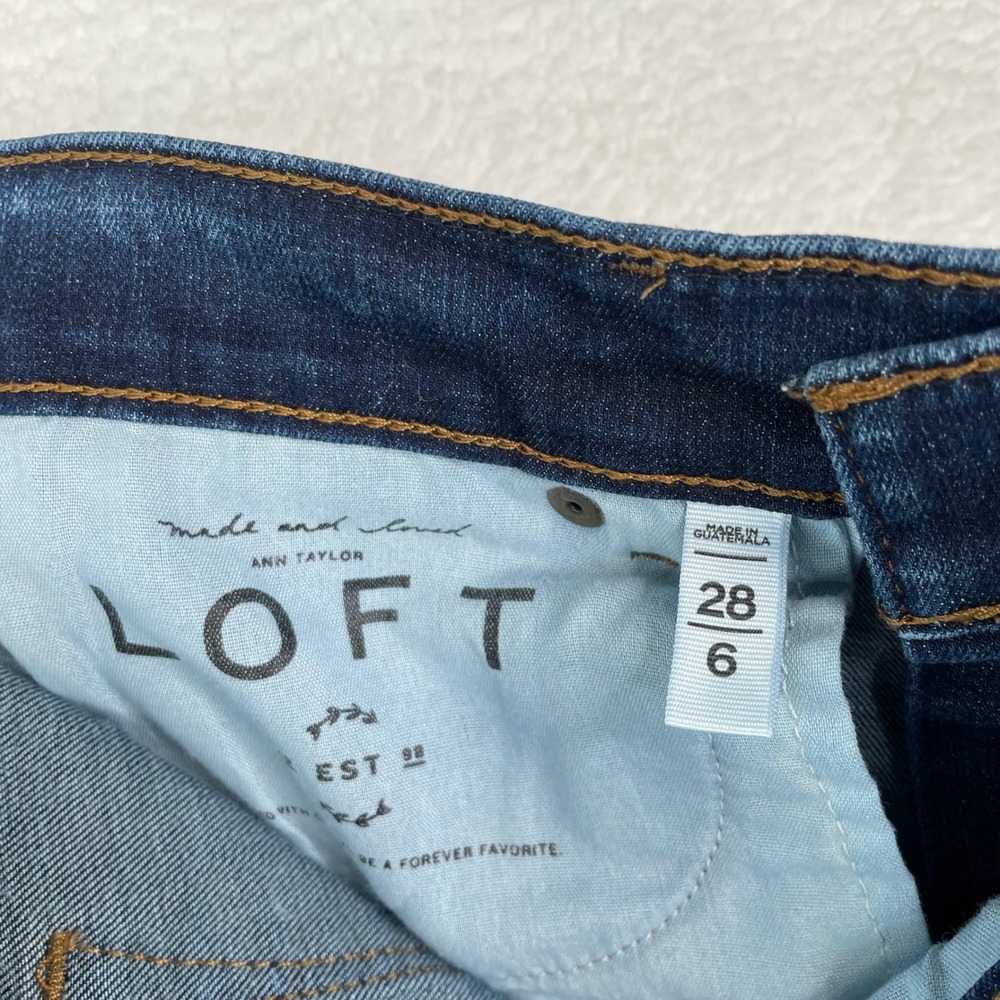 Loft Womens Modern Straight Leg Jeans Dark Wash Raw Hem Size 6 28 Indigo Stretch - Picture 11 of 13